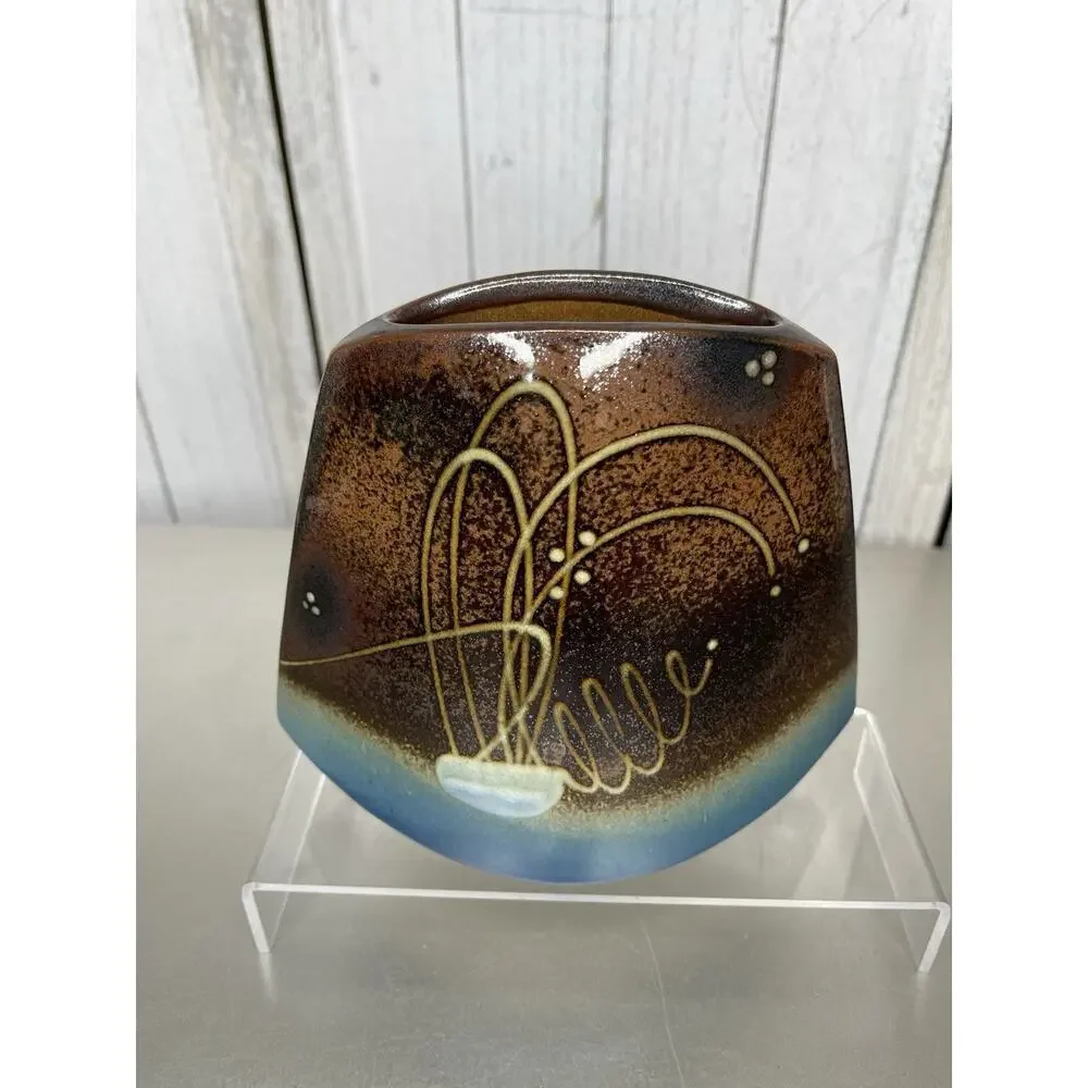 JAMES BROOKE Seattle Brown Blue Black Abstract Free Form Porcelain Vase